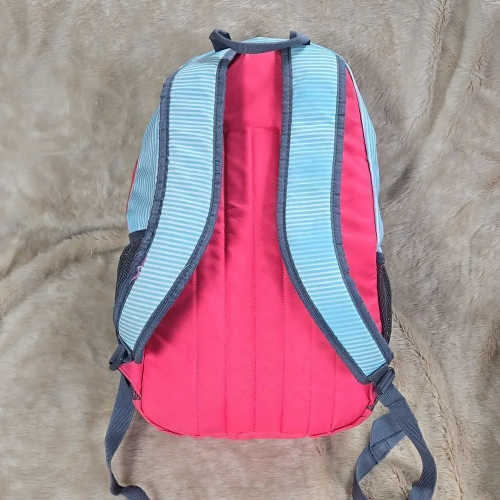 ADIDAS BTS CREATOR TURQUOISE AND WHITE STRIPED WITH PINK TRIM YOUTH BACKPACK